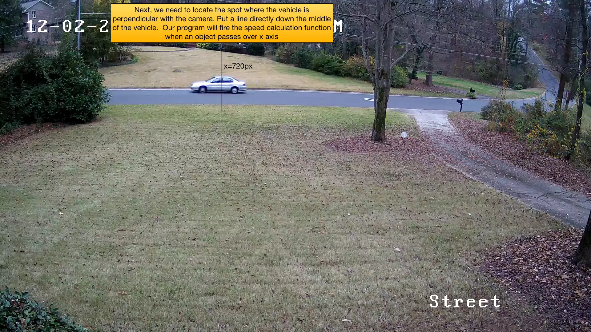 Perpendicular line at x=720px marking where speed calculation triggers